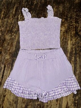 Design History Lilac Gingham Ruffle Shorts Set